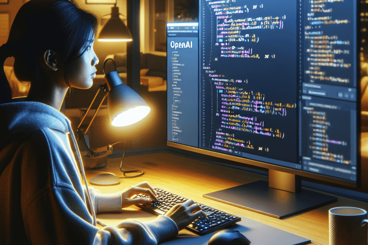 article-68d18d7ec09568d879cc024a-wordpress Ultra‑high‑resolution DSLR shot of someone coding or writing content, screen showing OpenAI API docs, various model names visible, modern workspace, photorealistic style