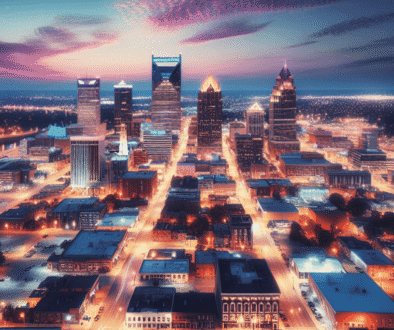 article-68edee2fc09568d879cc7e45-wordpress photo hyper-réaliste en couleur de haute qualité avec détails photographiques du centre ville de Memphis la nuit, éclairé. Cadrage vue du ciel, grand angle, rendu hdr. photo monétique haute résolution dxlr.